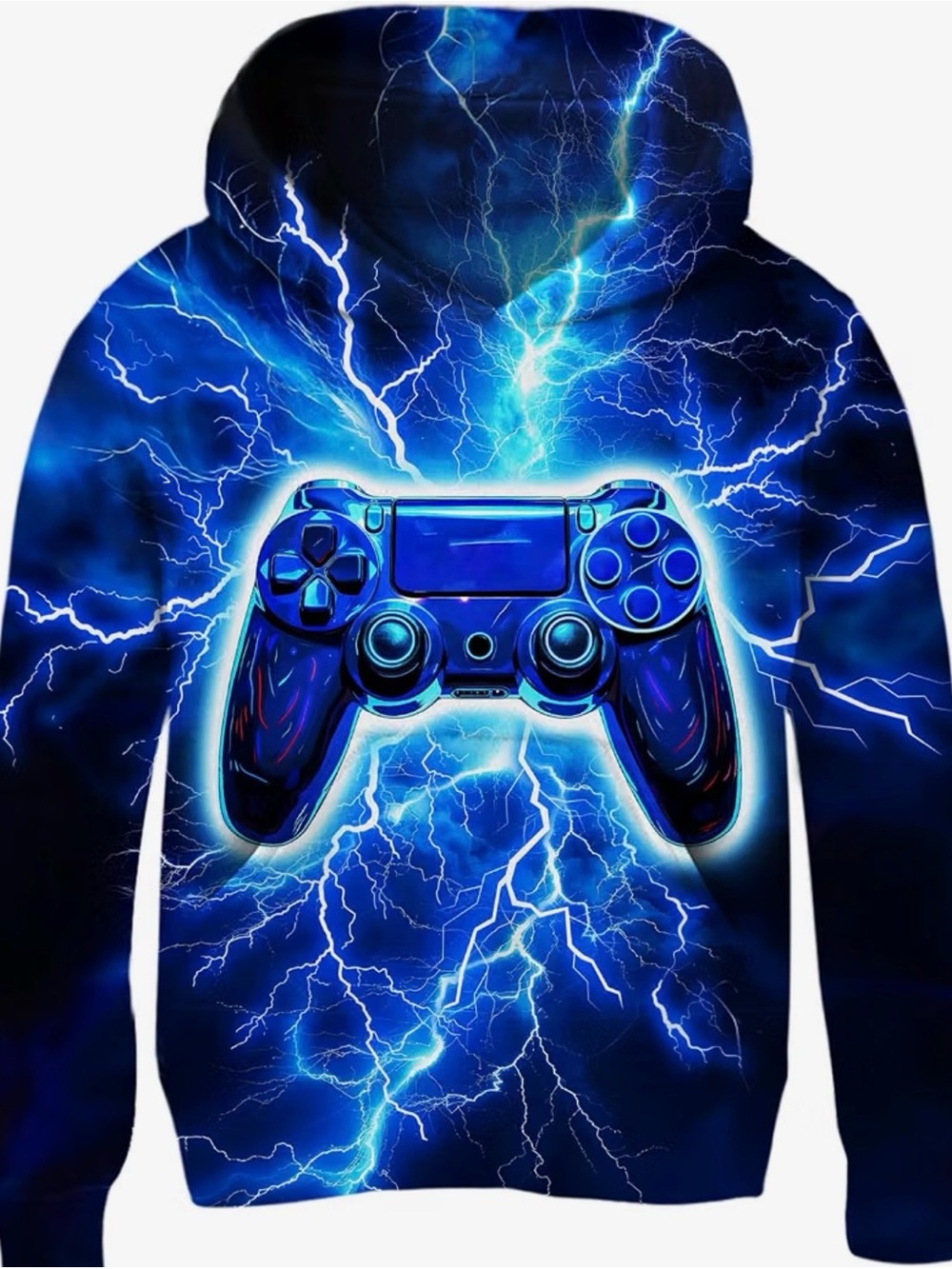 Blue Gamer Controller Hoodie for Kids - Electric Lightning Design size 14-16